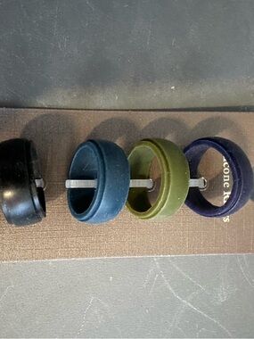 Set of Four Silicone Rings in Black, Navy, Olive, and Indigo